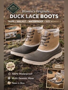 Muck Boot Co Women’s Originals Duck Lace Boot Taupe Walnut Waterproof Size 5 NIB